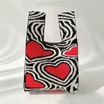 Polyester Heart Print Knitted Tote Bags