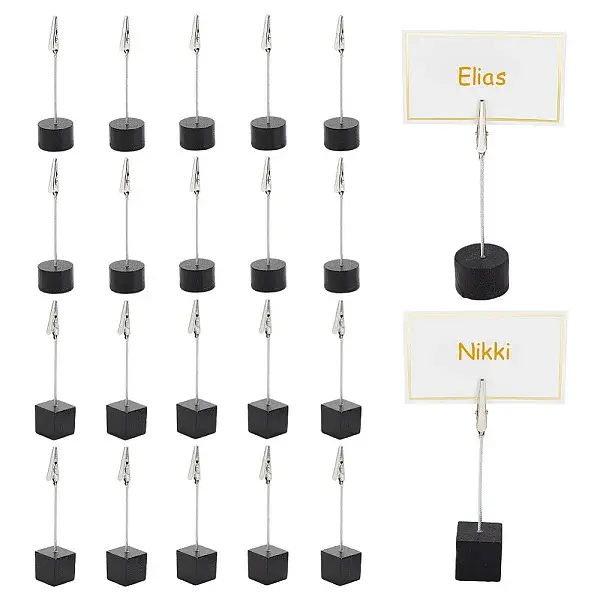 24Pcs 2 Styles Round & Square Base Wood Memo Holders
