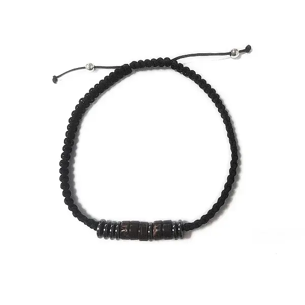 Coconut & Non-magnetic Synthetic Hematite Braided Bead Bracelet