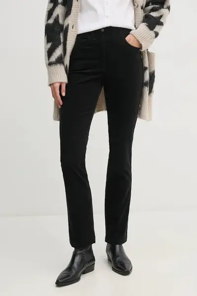 Manšestrové kalhoty Sisley černá barva, high waist, 46C2LE02W