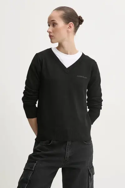 Svetr z hedvábné směsi Guess Jeans černá barva, lehký, W4BR84 Z3HO2