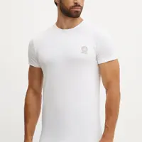 Bavlněné tričko Versace bílá barva, s potiskem, AUU01005 1A10011