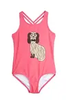 Jednodílné dětské plavky Mini Rodini Dashing dog růžová barva, 1100006428