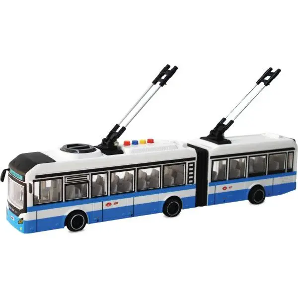 CITY SERVICE CAR - 1:16 Kloubový trolejbus - modrý na setrvačník se zvuky