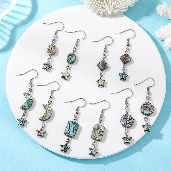 Star Natural Abalone Paua Shell Dangle Earrings