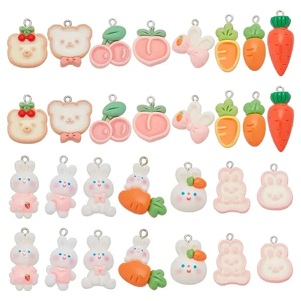 30Pcs 15 Styles Opaque Resin Pendants