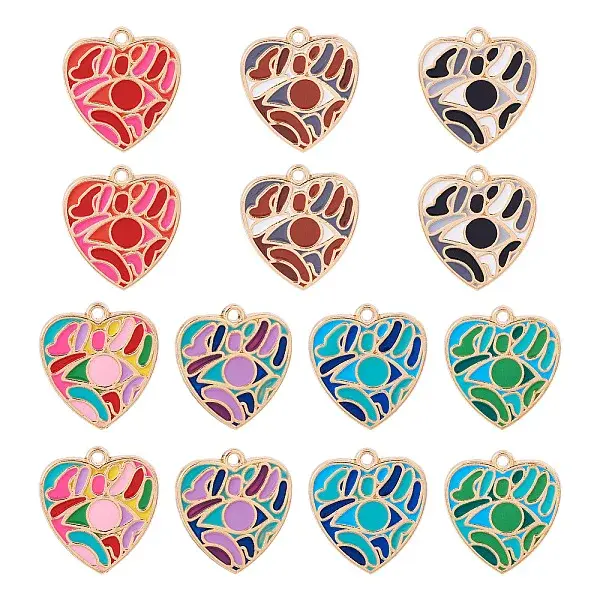 14Pcs 7 Colors Rack Plating Alloy Enamel Pendants