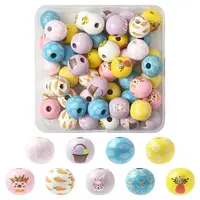50Pcs 10 Styles Easter Theme Printed Wood Beads