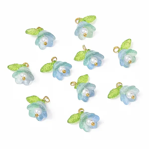 10Pcs Acrylic & Glass Flower Pendants