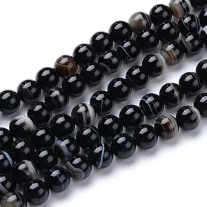 Natural Black Agate Bead Strands