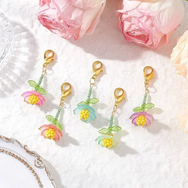 Handmade Glass Seed Beaded and Acylic Flower Pendant Decorations Sets
