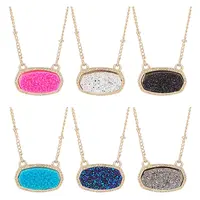 6Pcs 6 Colors Simulated Druzy Resin Oval Pendant Necklaces Set with Alloy Satellite Chains