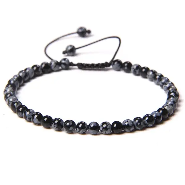 Adjustable Women's Snowflake Obsidian Beaded Bracelet