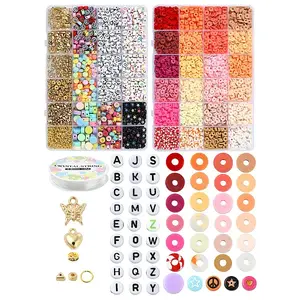 DIY Flat Round Handmade Polymer Clay & Acrylic Beads Bracelets Jewelry Making Kits