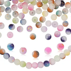 270Pcs 9 Colors Frosted Baking Painted Crackle Glass Beads with Glitter Powder