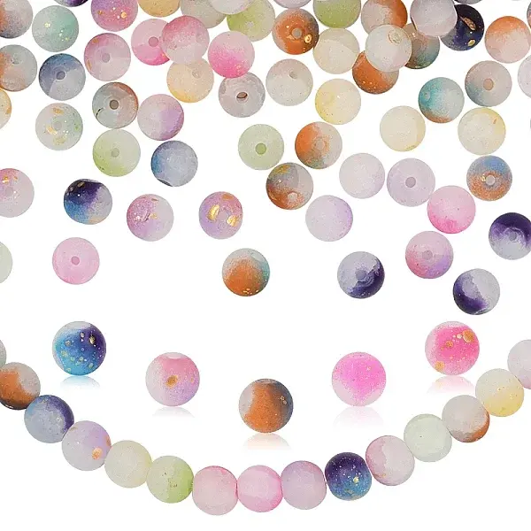 270Pcs 9 Colors Frosted Baking Painted Crackle Glass Beads with Glitter Powder