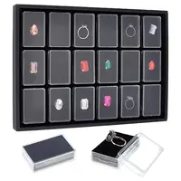 18Pcs Rectangle Plastic Loose Diamond Small Cases with Sponge Inside and Black PU Leather Trays