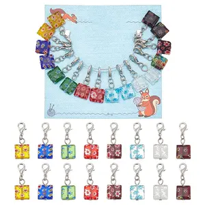16Pcs Square Handmade Millefiori Glass Pendant Locking Stitch Markers