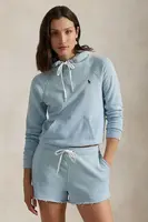 Bavlněná mikina Polo Ralph Lauren dámská, modrá barva, s kapucí, vzorovaná, 211935583
