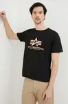 Bavlněné tričko Alpha Industries Basic T-Shirt Foil Print černá barva, s potiskem, 100501FP.365