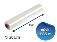 Stretch fólia ručná 500 mm / 20 µm / 285 m prieťažná