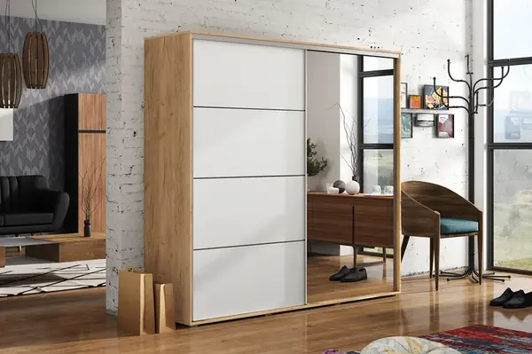 Šatní skříň Ska A12 Barva korpusu: Dub - Craft zlatý, Rozměry: 230 cm, Dveře: Bílé