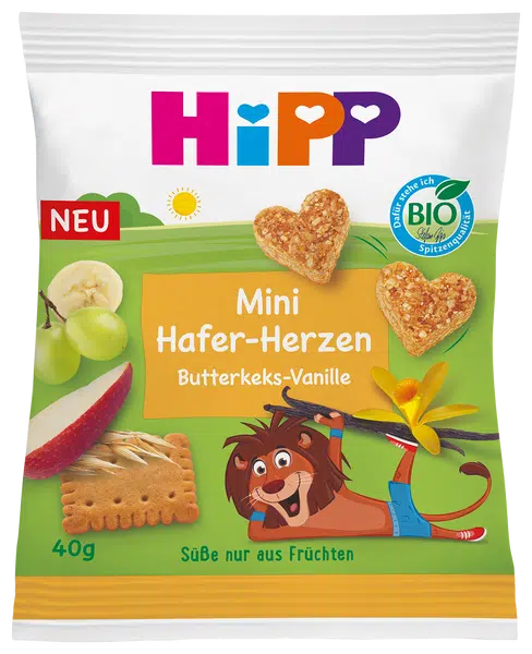 HIPP BIO Ovocno-obilná srdíčka máslové sušenky-vanilka 40 g