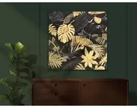 Obraz na plátne Čiernozlaté tropické listy, 80x80 cm%