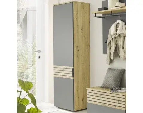 Predsieňová šatníková skriňa Milan, dub artisan/šedá%