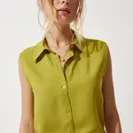 Happiness İstanbul Women's Oil Green Sleeveless Viscose Shirt