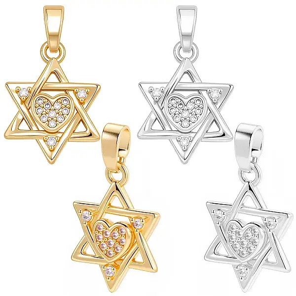 16Pcs 2 Colors Brass Micro Pave Cubic Zirconia Pendants