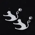 201 Stainless Steel Kitten Dangle Stud Earrings
