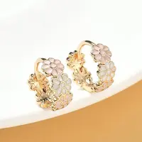 Daisy Brass Enamel Hoop Earrings for Women