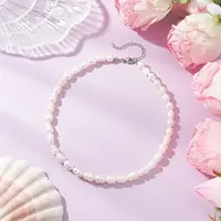 Natural Cultured Freshwater Pearl Rice Beaded Necklaces for Women