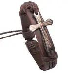 Adjustable Cross with Word Iron Braided Leather Cord Bracelets