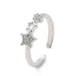 Clear Cubic Zirconia Hollow Out Star Open Cuff Ring