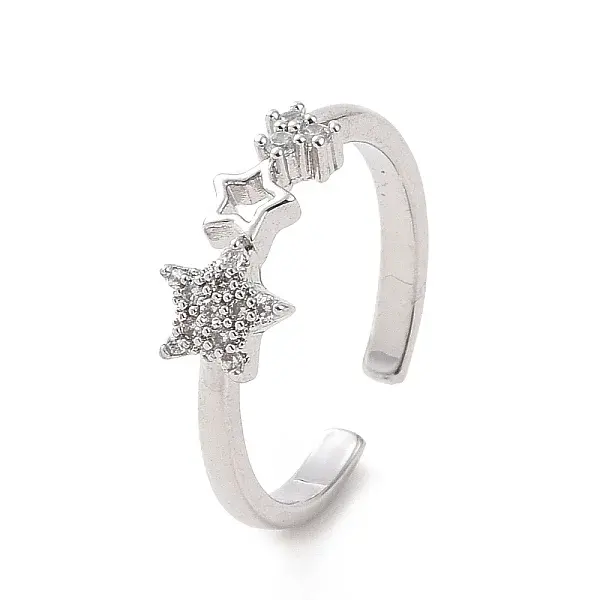 Clear Cubic Zirconia Hollow Out Star Open Cuff Ring