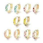 Real 18K Gold Plated Brass Enamel Flower Print Hoop Earrings for Women