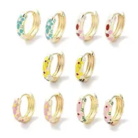 Real 18K Gold Plated Brass Enamel Flower Print Hoop Earrings for Women
