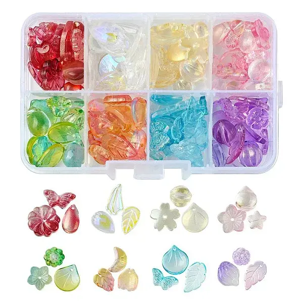 80Pcs 8 Colors Electroplate Transparent Glass Beads