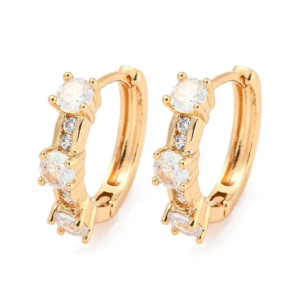 Brass Micro Pave Cubic Zirconia Hoop Earrings