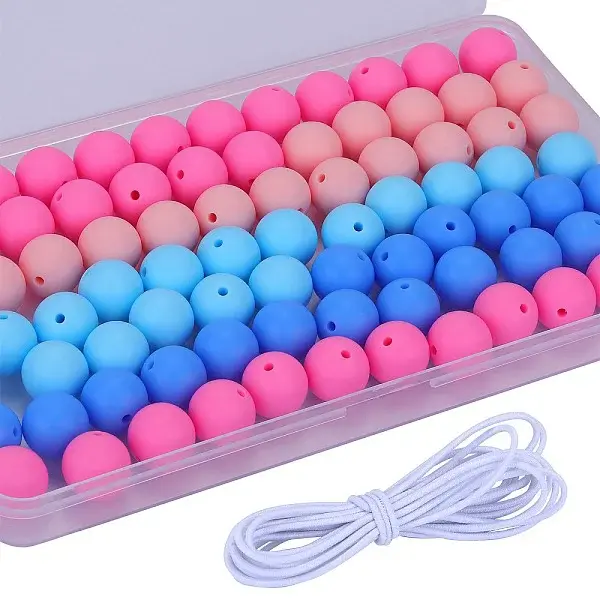 80Pcs 4 Style Round Silicone Focal Beads