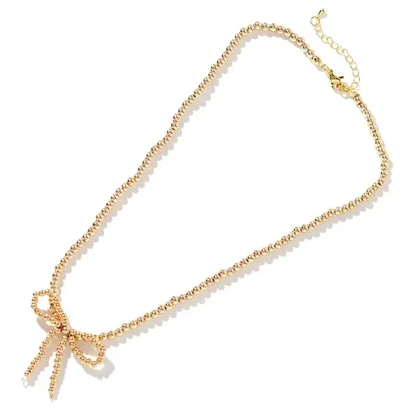Glass Bowknot Pendant Necklace with Golden Brass Chains for Women