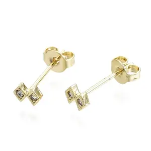 Brass Micro Pave Clear Cubic Zirconia Stud Earrings