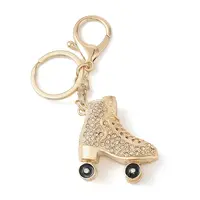 Golden Zinc Alloy with Rhinestone Ice Skates Keychain