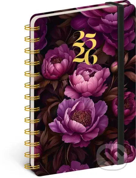 NOTIQUE Spirálový 18měsíční diář Petito – Fialové květy 2025/2026