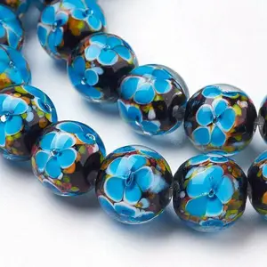Handmade Inner Flower Lampwork Beads Strands