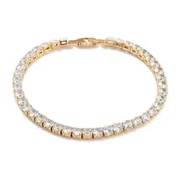 Brass Pave Clear Cubic Zirconia Flat Round Link Bracelets