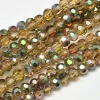 Faceted(32 Facets) Round Half Rainbow Plated Electroplate Glass Beads Strands