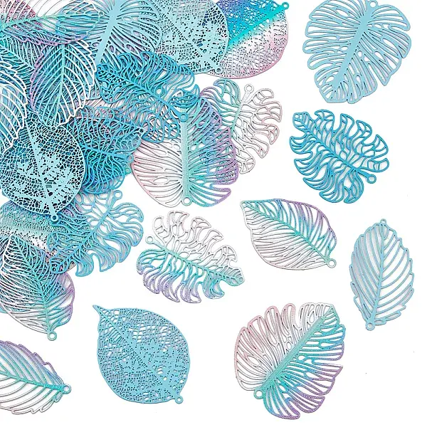 40Pcs 5 Styles Spray Painted Brass Connector Charms